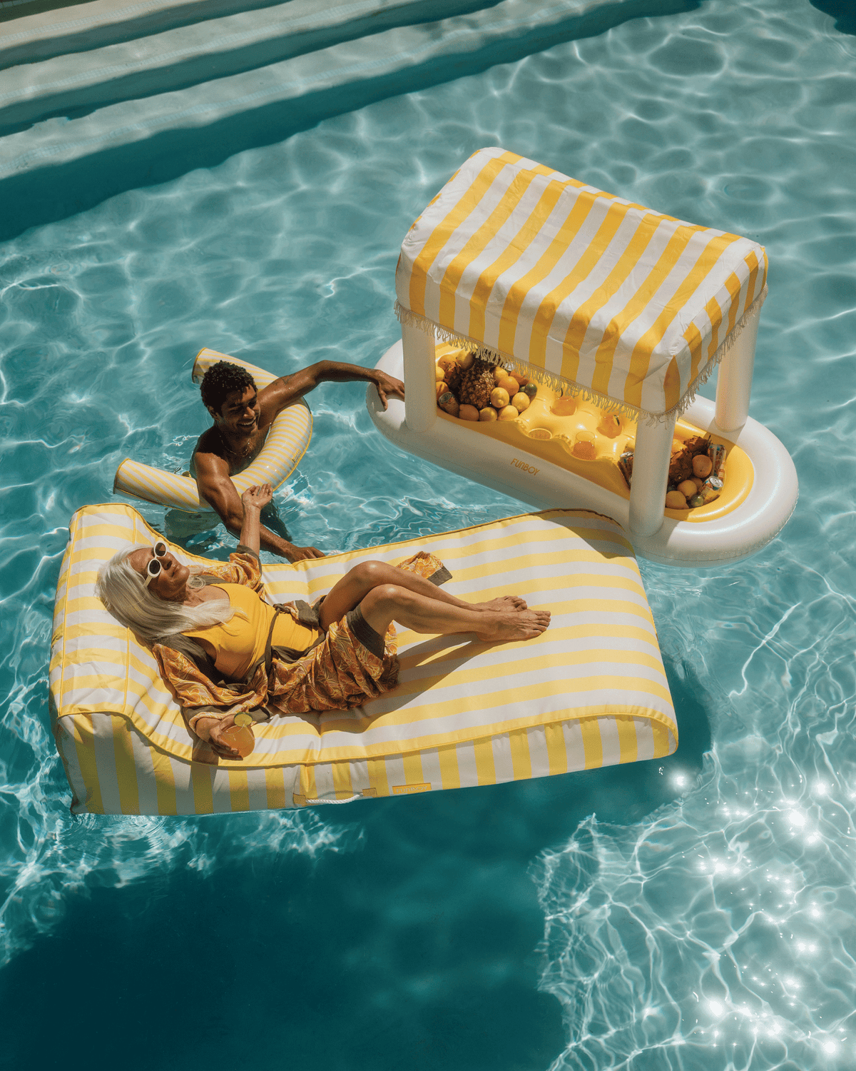 Funboy Featured | Fabric Covered Pool Float - Yellow Sunbed Lounger