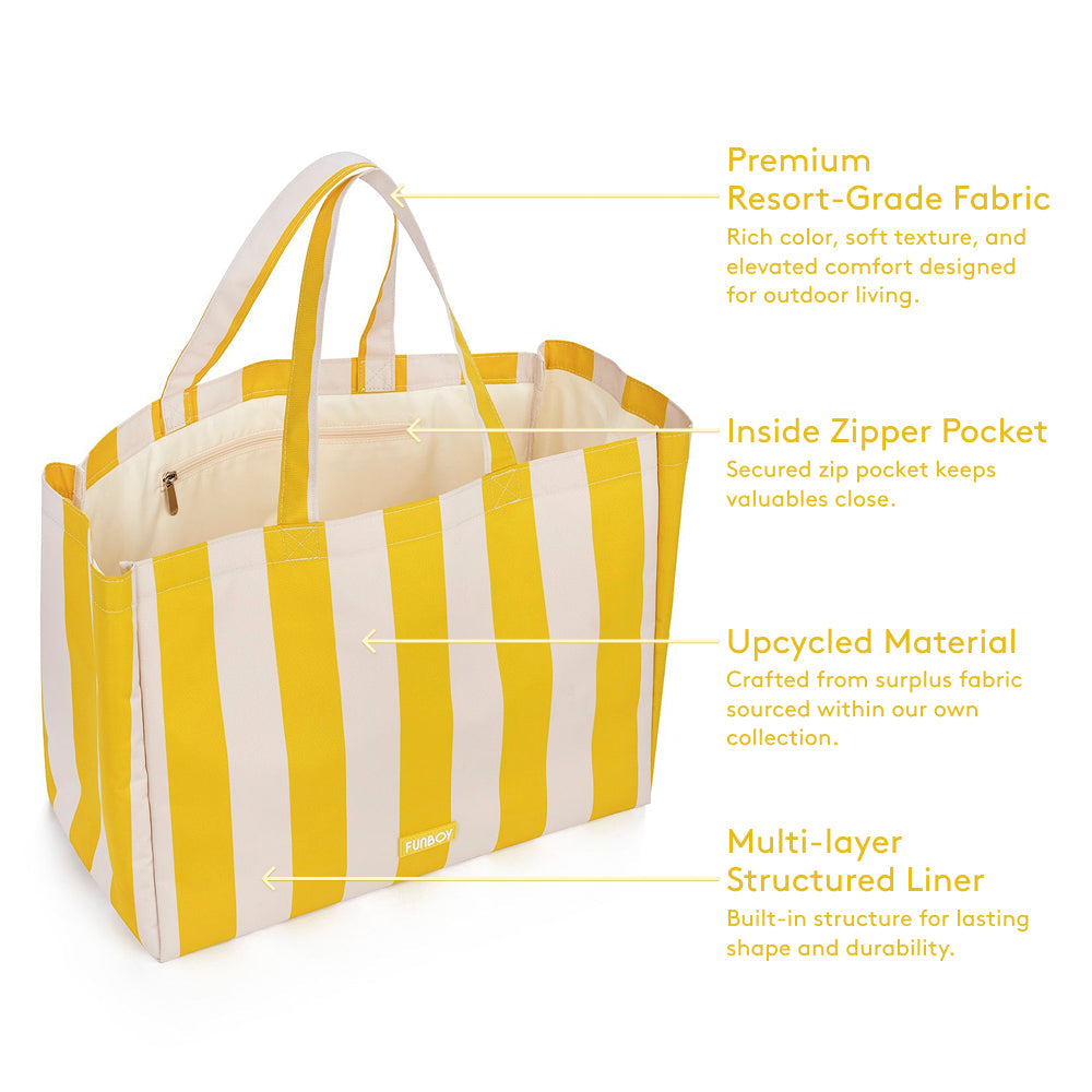 Funboy Best Seller | Beach Bag Tote, Yellow Cabana Stripe