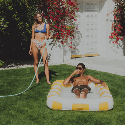 Funboy Featured | Tanning Pool Lounger: Yellow & White Stripes