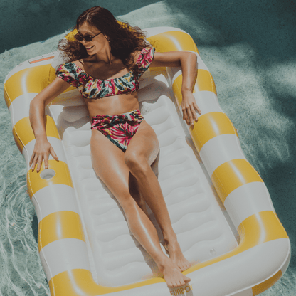 Funboy Featured | Tanning Pool Lounger: Yellow & White Stripes