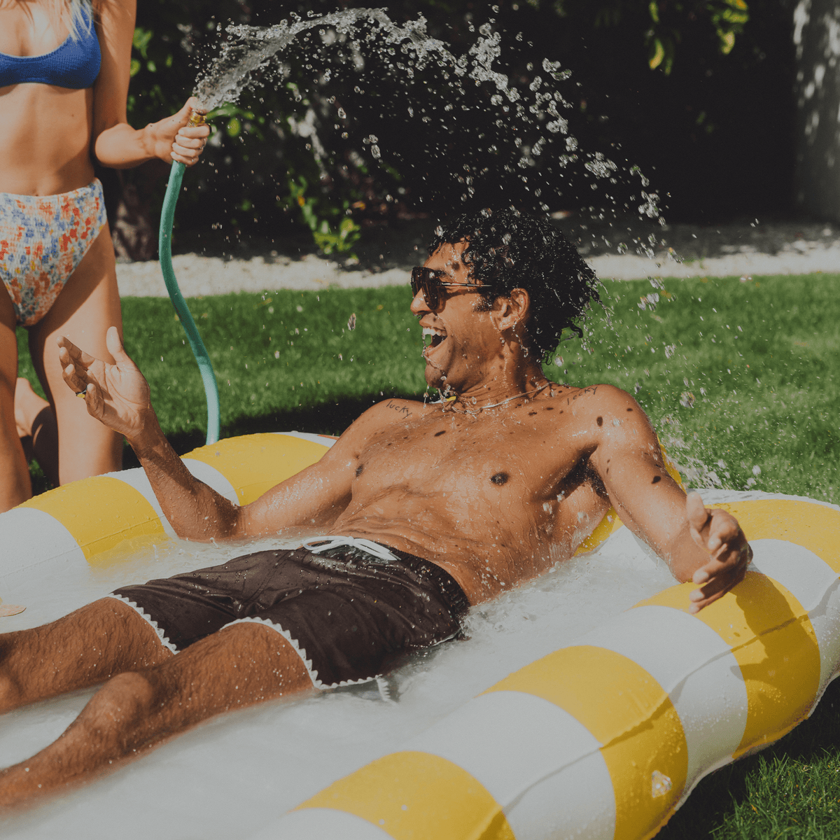 Funboy Featured | Tanning Pool Lounger: Yellow & White Stripes