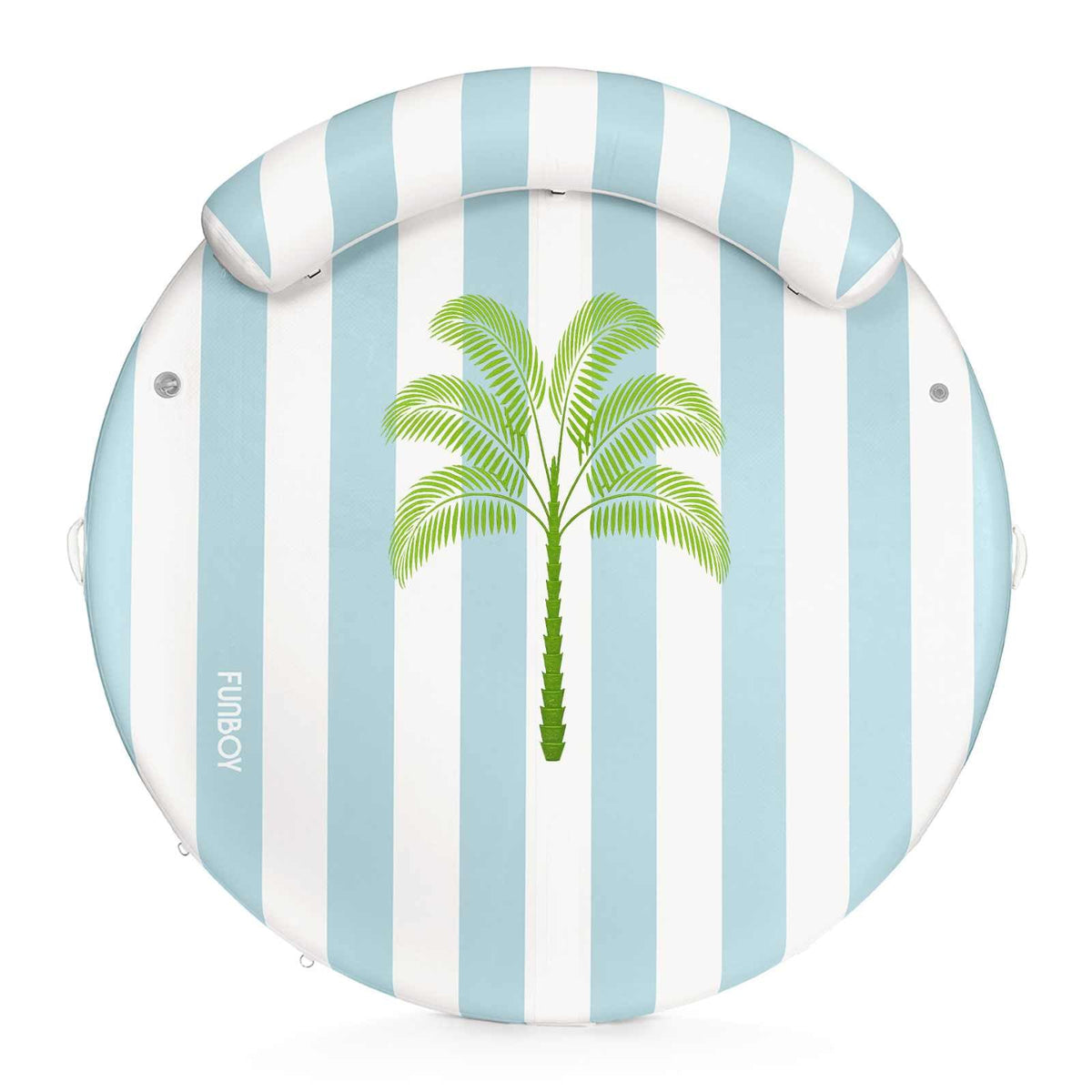 Funboy Popular | Inflatable Floating Dock: White, Blue Stripes Palm