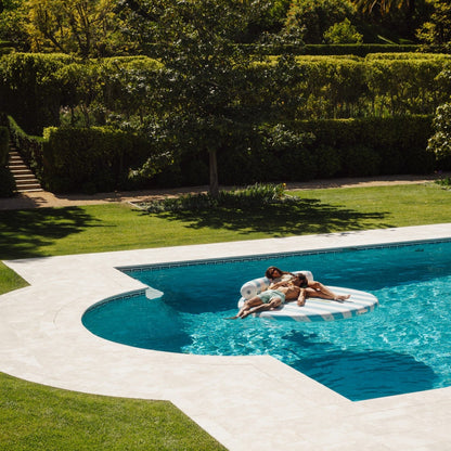 Funboy Popular | Inflatable Floating Dock: White, Blue Stripes Palm