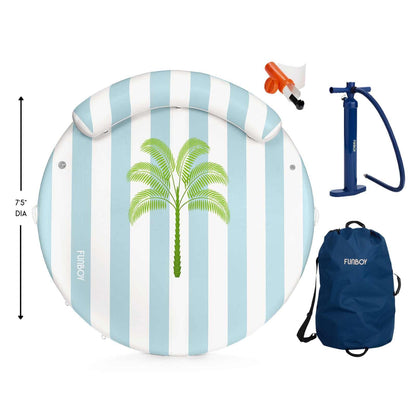 Funboy Popular | Inflatable Floating Dock: White, Blue Stripes Palm