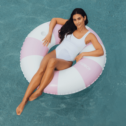 Funboy Trending | Giant Vintage Purple Stripe Inflatable Pool Float w/ Cup Holder 48"