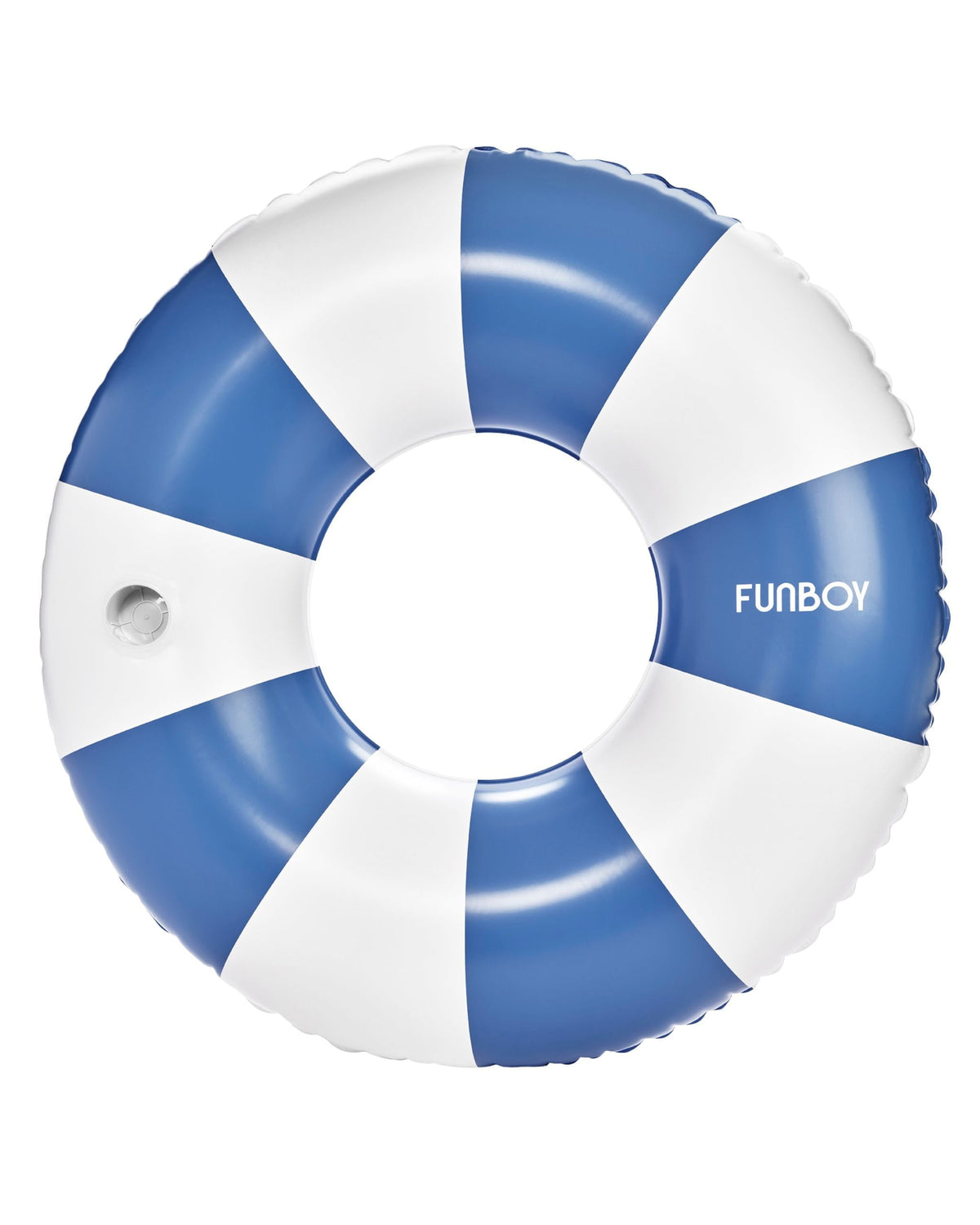 Funboy Recommended | Large Pool Tube Float: Denim Blue Orange & White Stripes, 46"