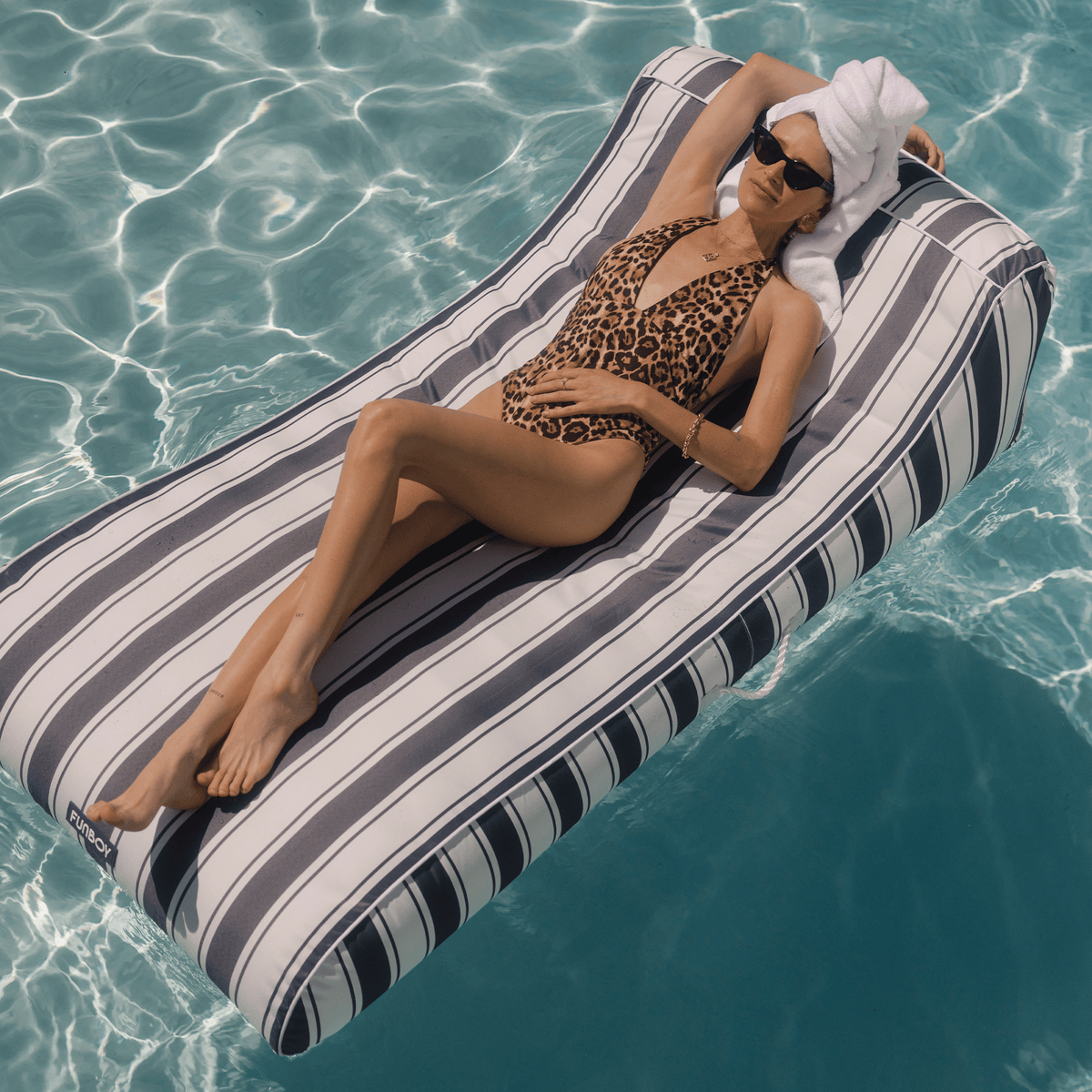 Funboy Signature | Fabric Covered Pool Float - Navy Stripe Sunbed Lounger