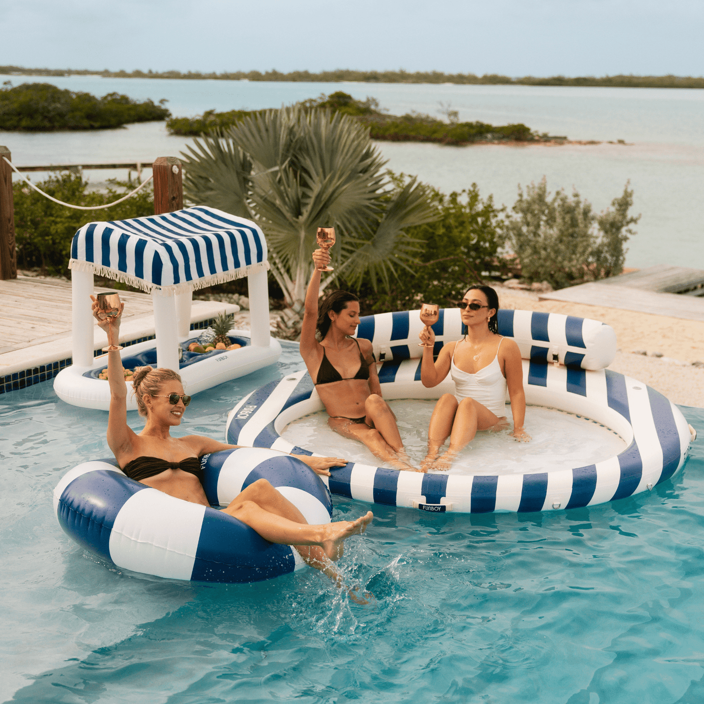 Funboy Essential | Large Pool Tube Float: Navy Blue, White Stripes, 48"