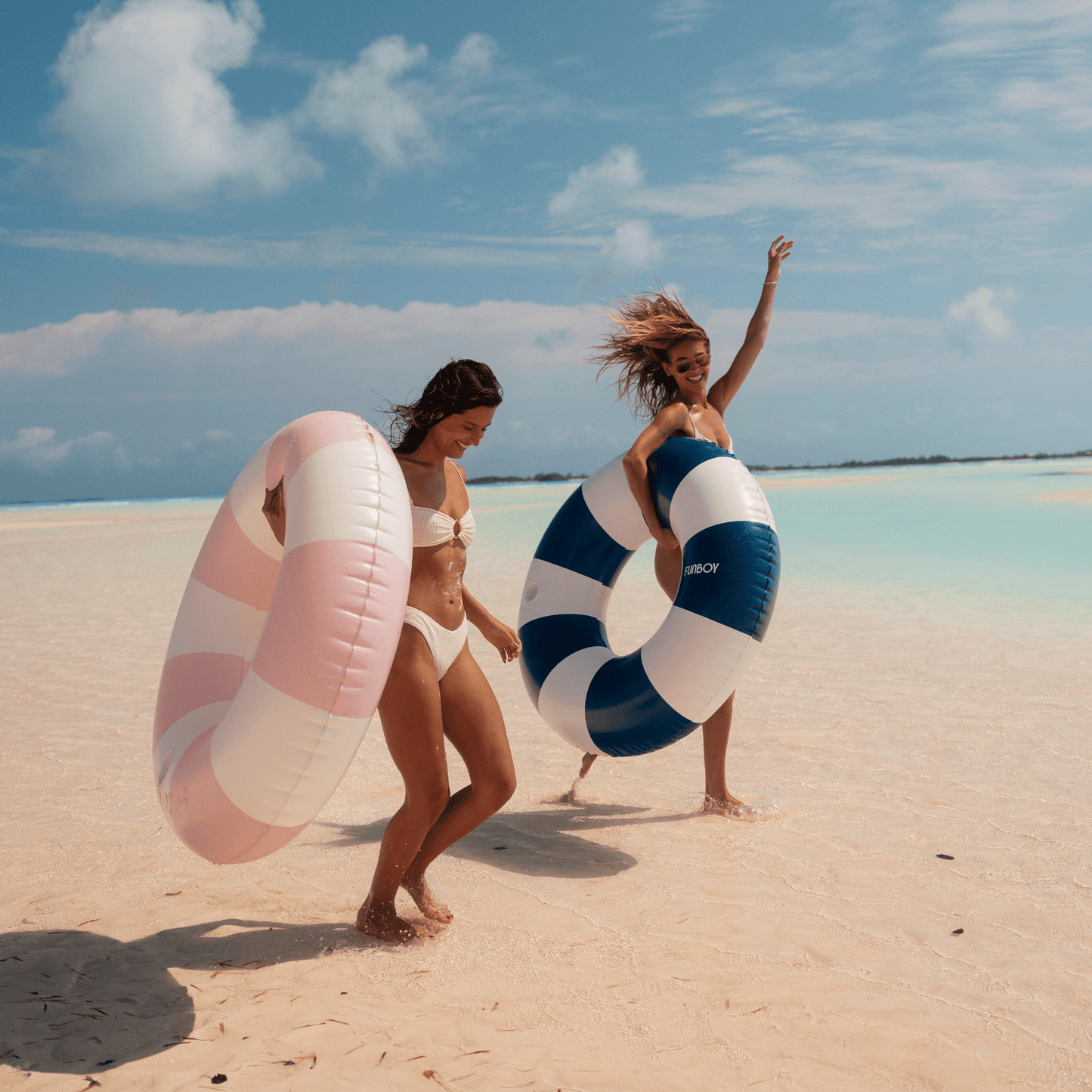 Funboy Essential | Large Pool Tube Float: Navy Blue, White Stripes, 48"