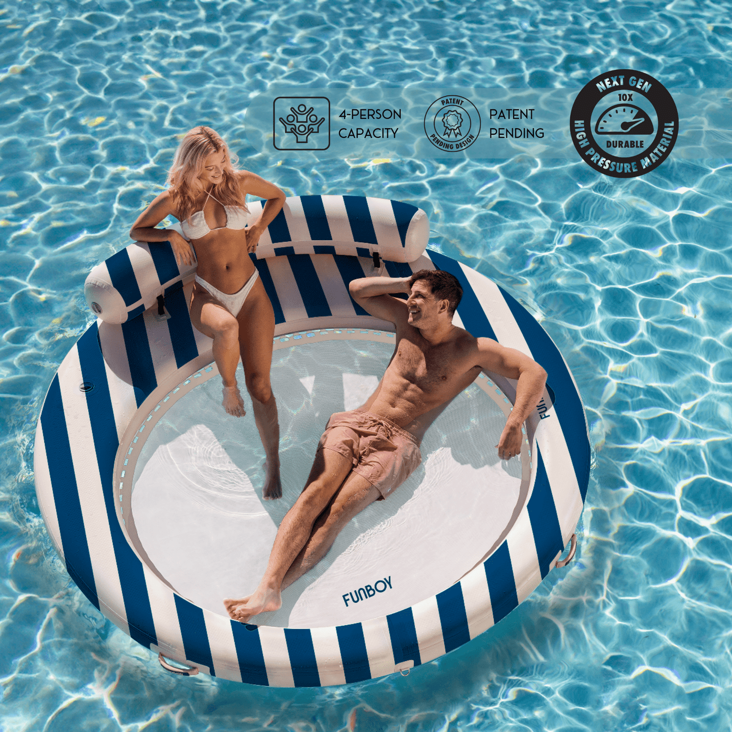 Funboy Featured | Inflatable Floating Dock: Navy Blue with Backrest