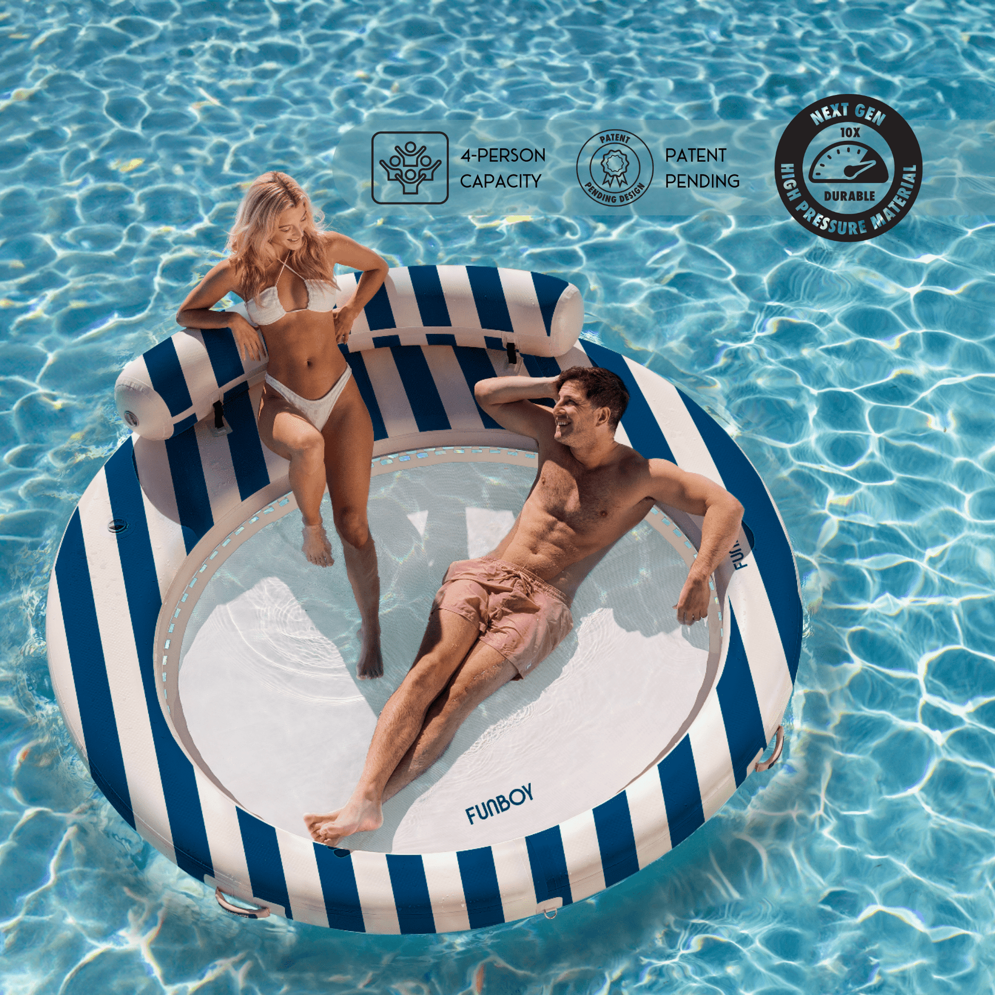Funboy Featured | Inflatable Floating Dock: Navy Blue with Backrest