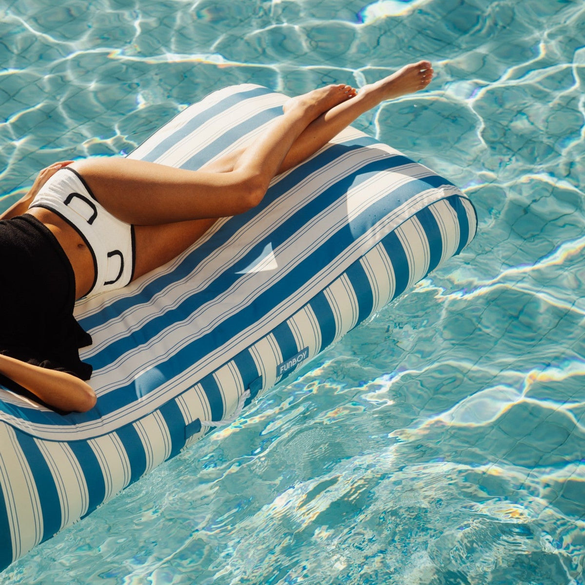 Funboy Trending | Fabric Covered Pool Float - Denim Blue Sunbed Lounger