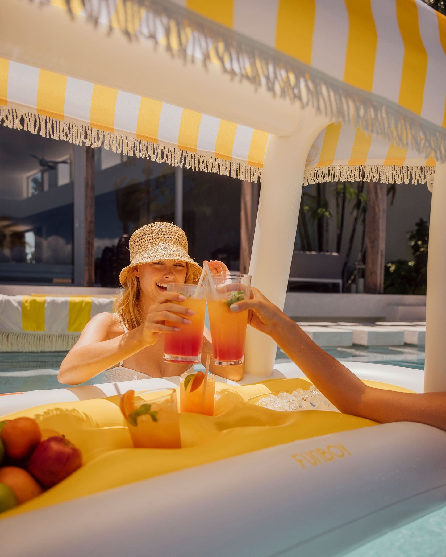 Funboy Exclusive | Yellow & White Striped Floating Cabana Bar