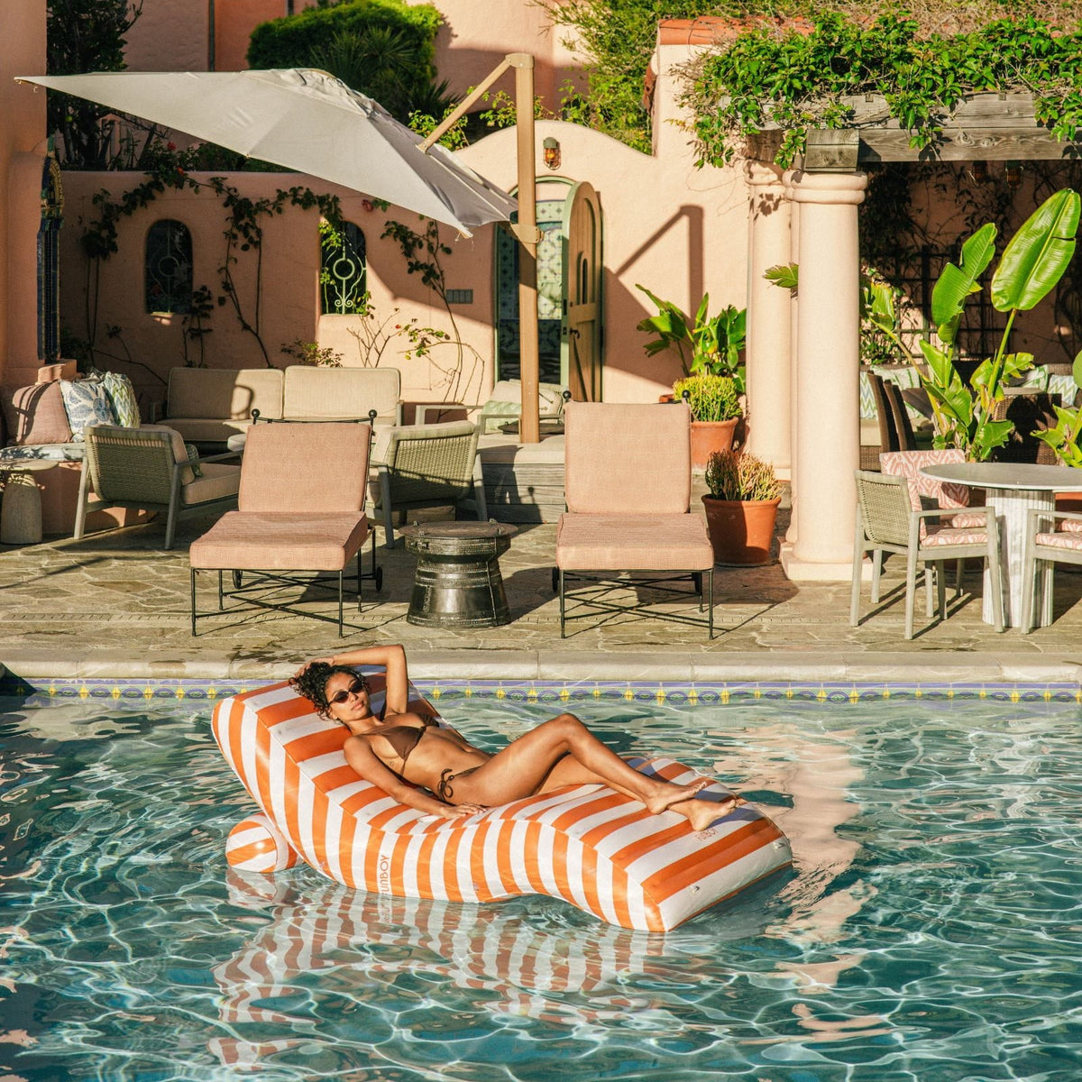 Funboy Essential | Orange Striped Chaise Lounger Pool Float