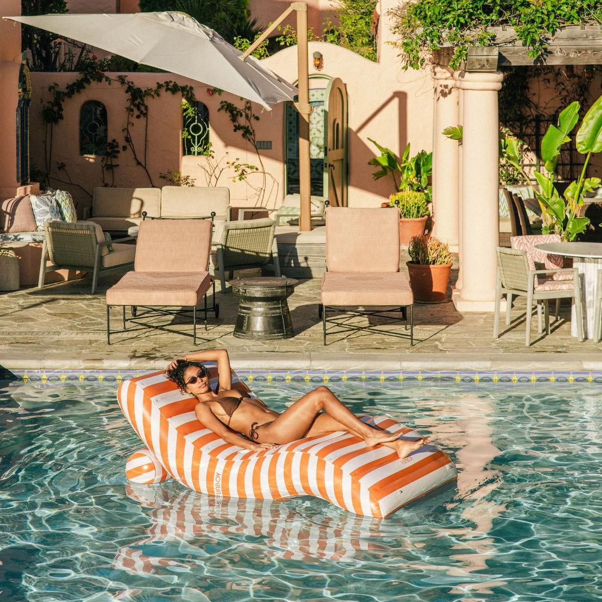 Funboy Essential | Orange Striped Chaise Lounger Pool Float