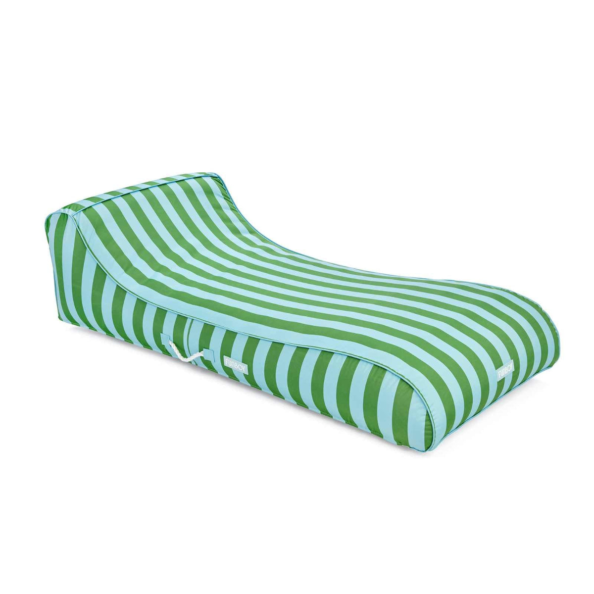 Funboy Popular | Fabric Covered Pool Float - Green & Blue Striped Sunbed Lounger