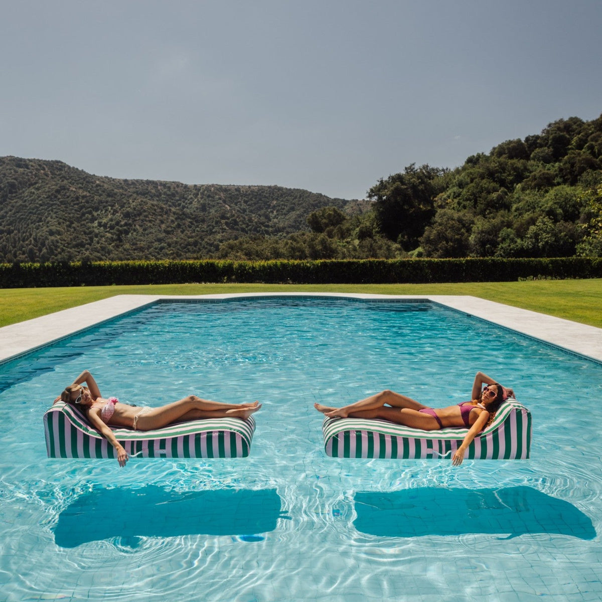Funboy Trending | Fabric Covered Pool Float - Pink & Green Sunbed Lounger
