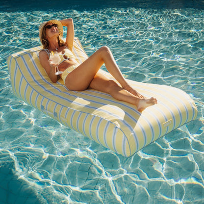 Funboy Best Seller | Fabric Covered Pool Float - Yellow, Blue & White Striped Sunbed Lounger