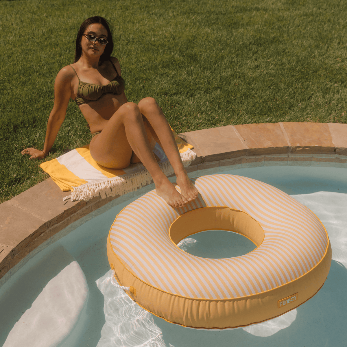 Funboy Recommended | Fabric Covered Tube Float - Yellow Cabana Stripe