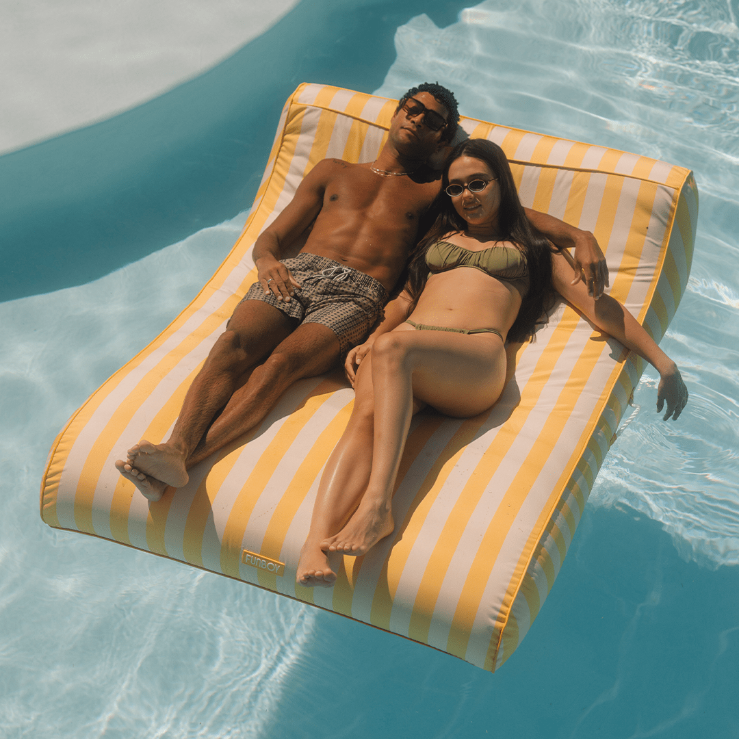 Funboy Essential | XL Fabric Covered Pool Float Sunbed Lounger - Yellow Cabana Stripes