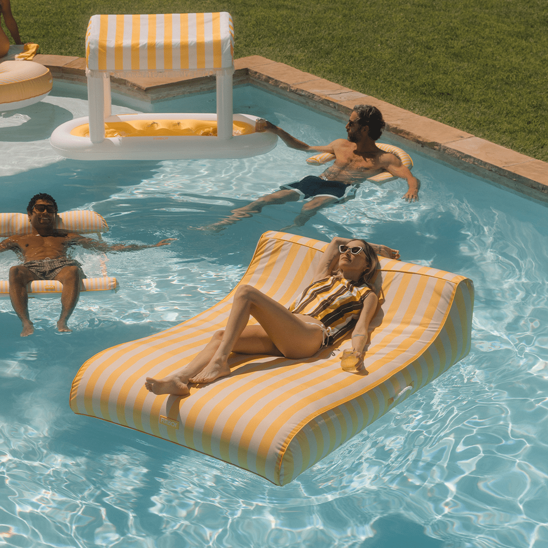 Funboy Essential | XL Fabric Covered Pool Float Sunbed Lounger - Yellow Cabana Stripes