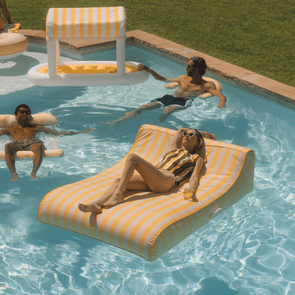 Funboy Essential | XL Fabric Covered Pool Float Sunbed Lounger - Yellow Cabana Stripes