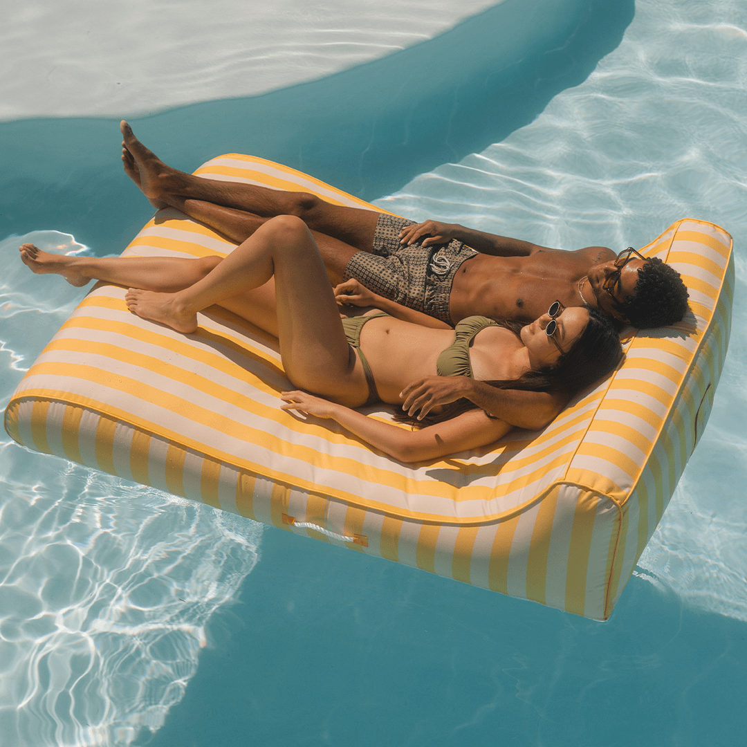Funboy Essential | XL Fabric Covered Pool Float Sunbed Lounger - Yellow Cabana Stripes