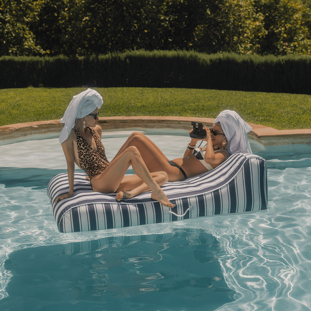 Funboy Featured | XL Fabric Covered Pool Float Sunbed Lounger - Navy Stripe
