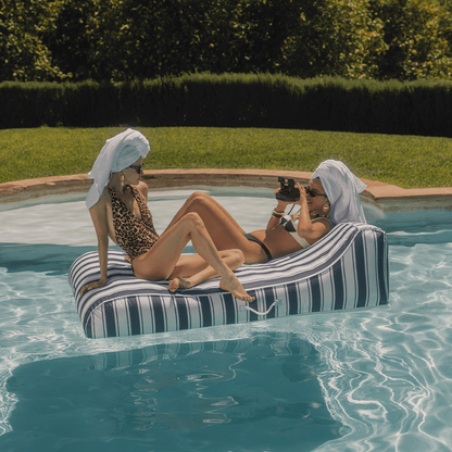 Funboy Featured | XL Fabric Covered Pool Float Sunbed Lounger - Navy Stripe