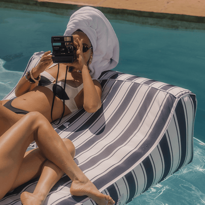 Funboy Featured | XL Fabric Covered Pool Float Sunbed Lounger - Navy Stripe