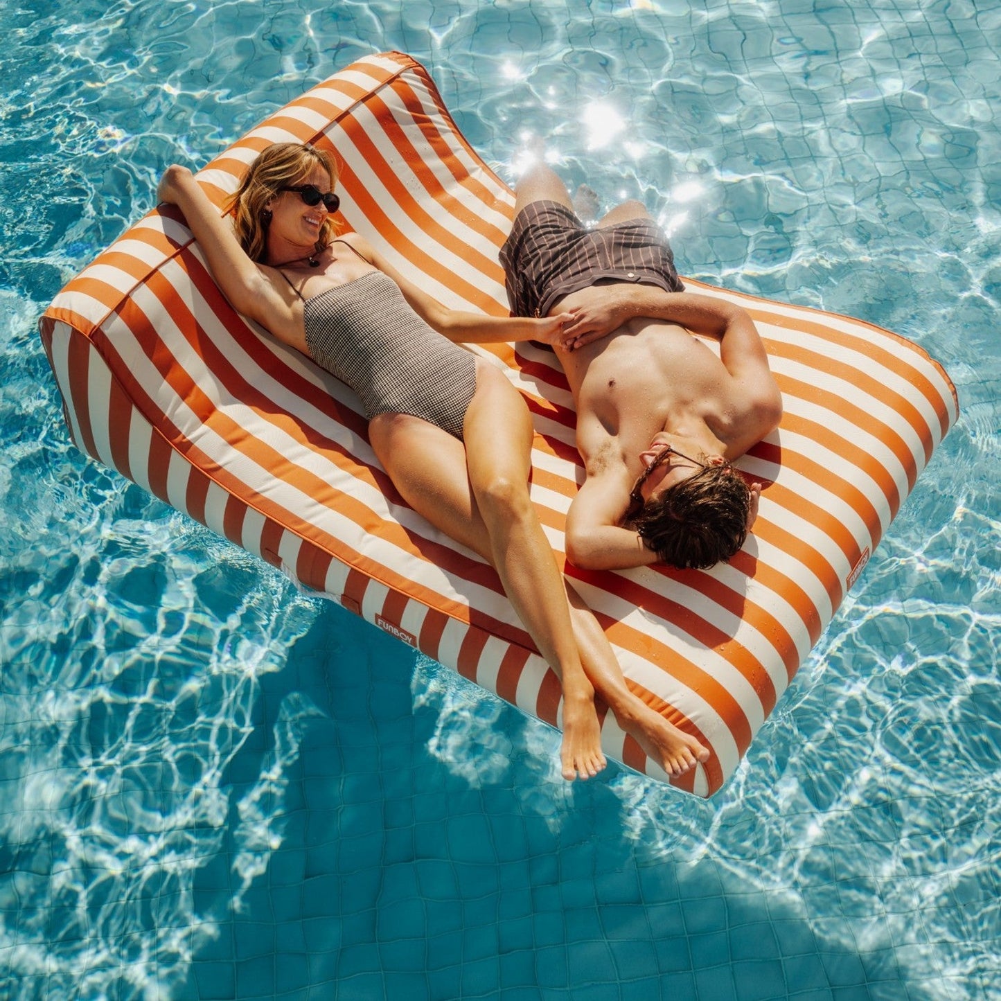 Funboy Popular | XL Fabric Covered Pool Float Sunbed Lounger - Orange Cabana Stripes