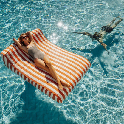 Funboy Popular | XL Fabric Covered Pool Float Sunbed Lounger - Orange Cabana Stripes