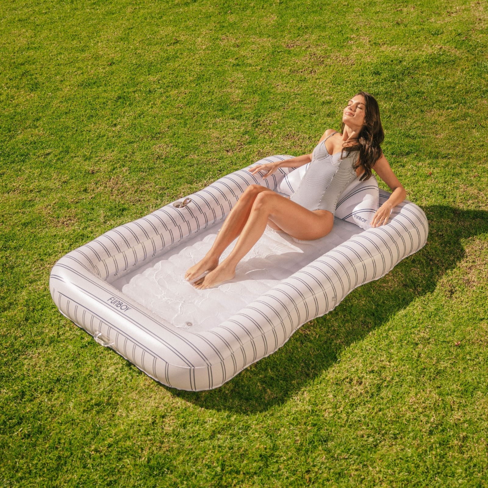Funboy Signature | Tanning Pool Lounger: White & Navy Stripes
