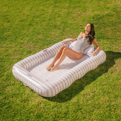 Funboy Signature | Tanning Pool Lounger: White & Navy Stripes