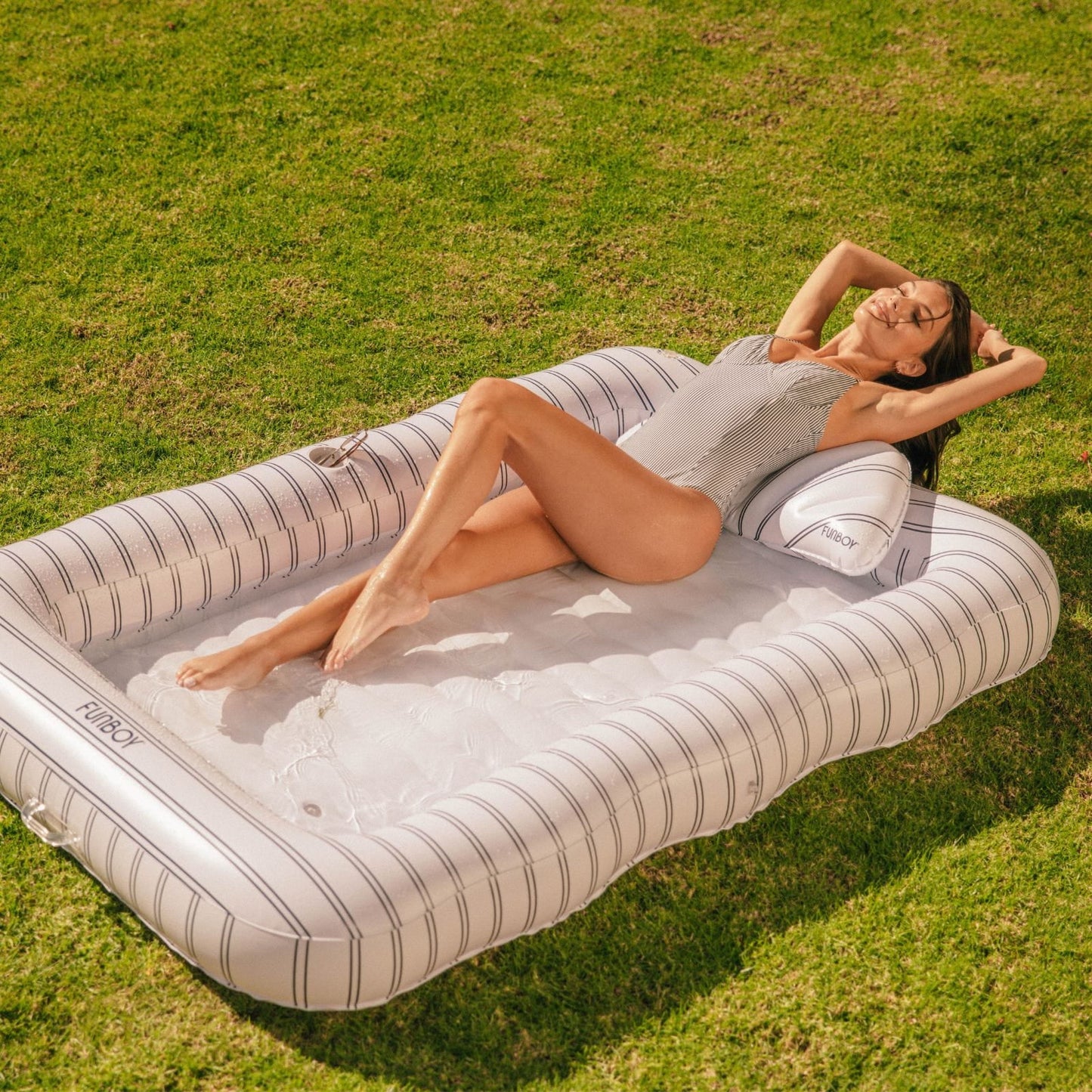 Funboy Signature | Tanning Pool Lounger: White & Navy Stripes