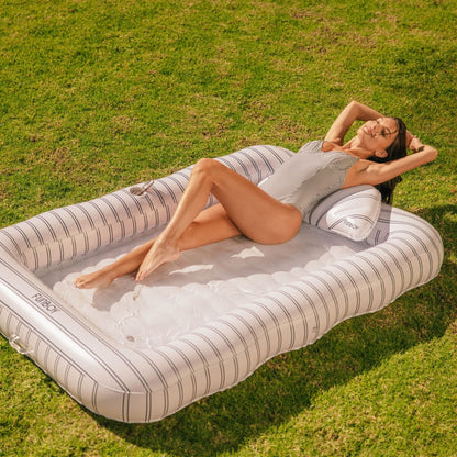 Funboy Signature | Tanning Pool Lounger: White & Navy Stripes