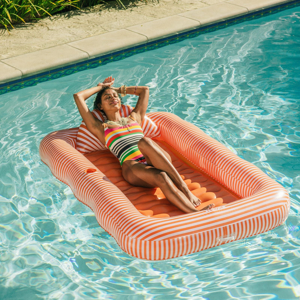 Funboy Essential | Tanning Pool Lounger: Orange White Stripes