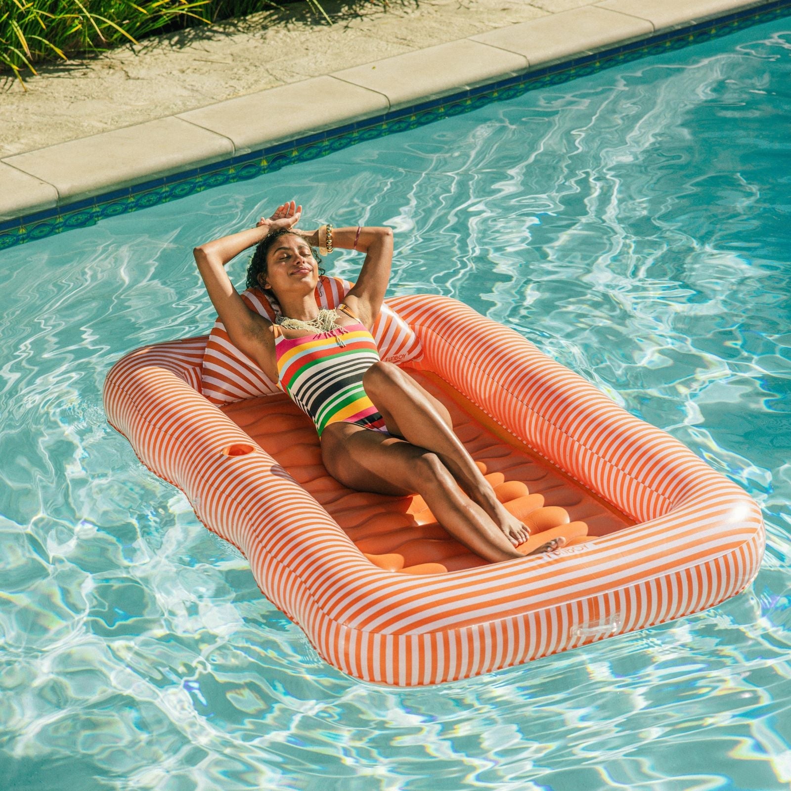Funboy Essential | Tanning Pool Lounger: Orange White Stripes