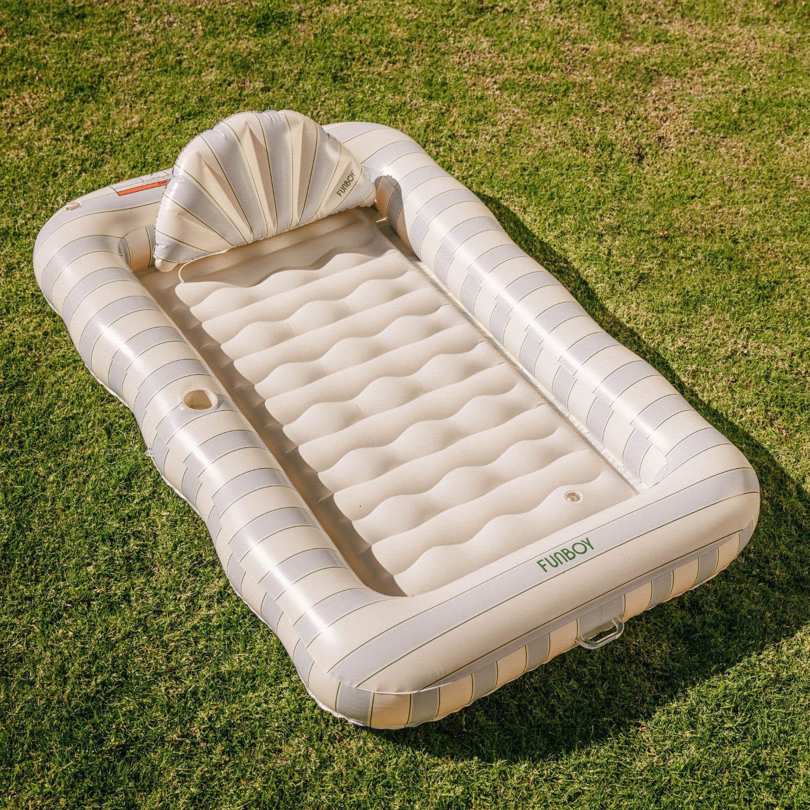 Funboy Featured | Tanning Pool Lounger: Blue, Green & White Stripes