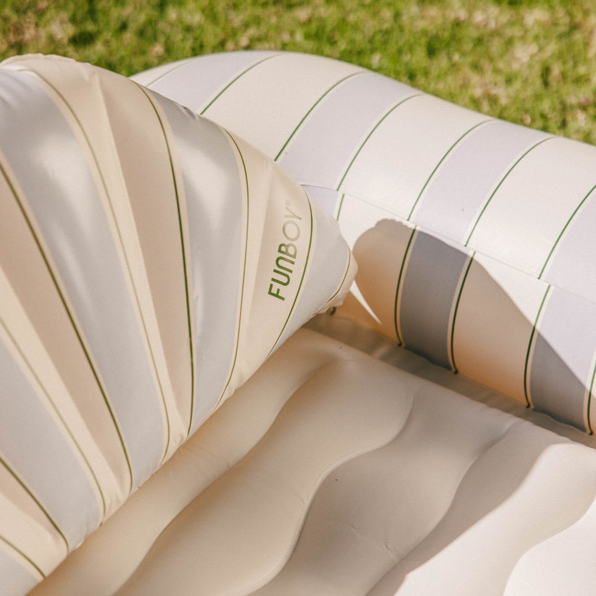 Funboy Featured | Tanning Pool Lounger: Blue, Green & White Stripes