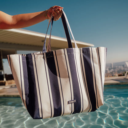 Funboy Trending | Beach Bag Tote, Navy Cabana Stripe