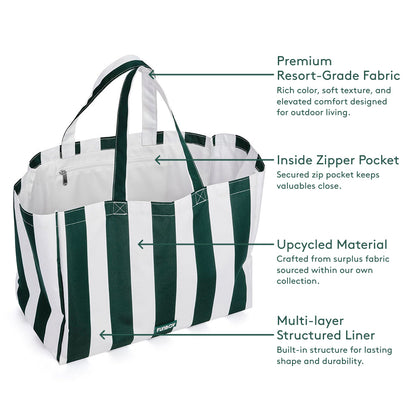 Funboy Best Seller | Beach Bag Tote, Green Cabana Stripe