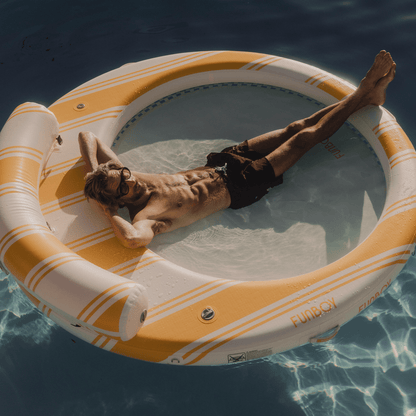 Funboy Featured | Yellow & White Floating Dock. Leisure Island