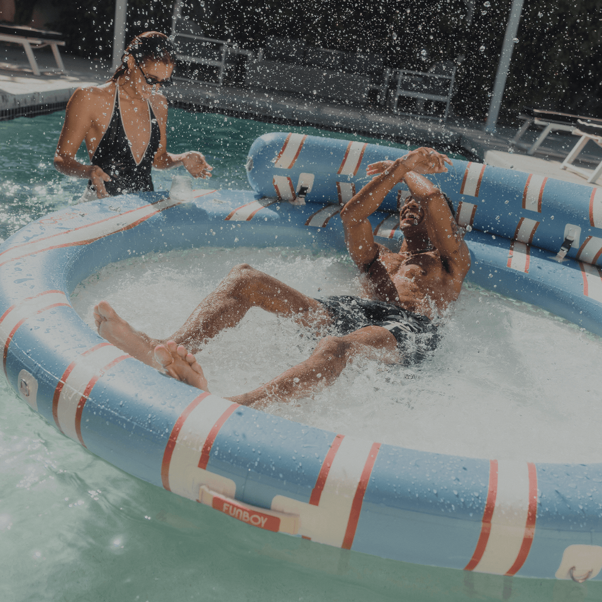 Funboy Recommended | Blue & Red Floating Dock. Leisure Island