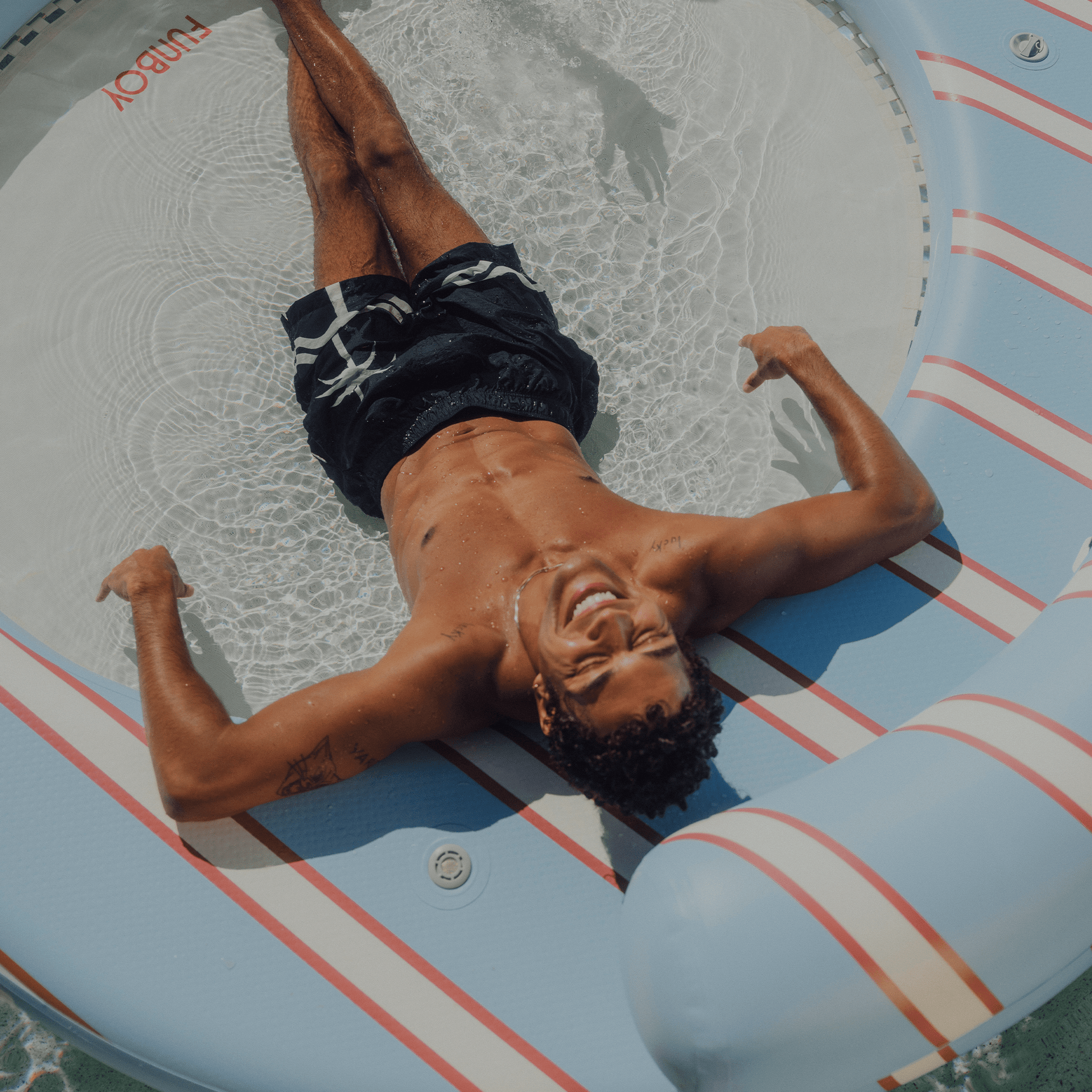 Funboy Recommended | Blue & Red Floating Dock. Leisure Island