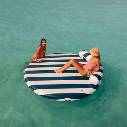 Funboy Exclusive | Inflatable Floating Dock: White, Navy Blue Stripes