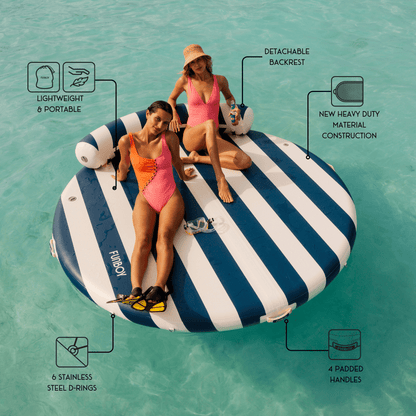 Funboy Exclusive | Inflatable Floating Dock: White, Navy Blue Stripes