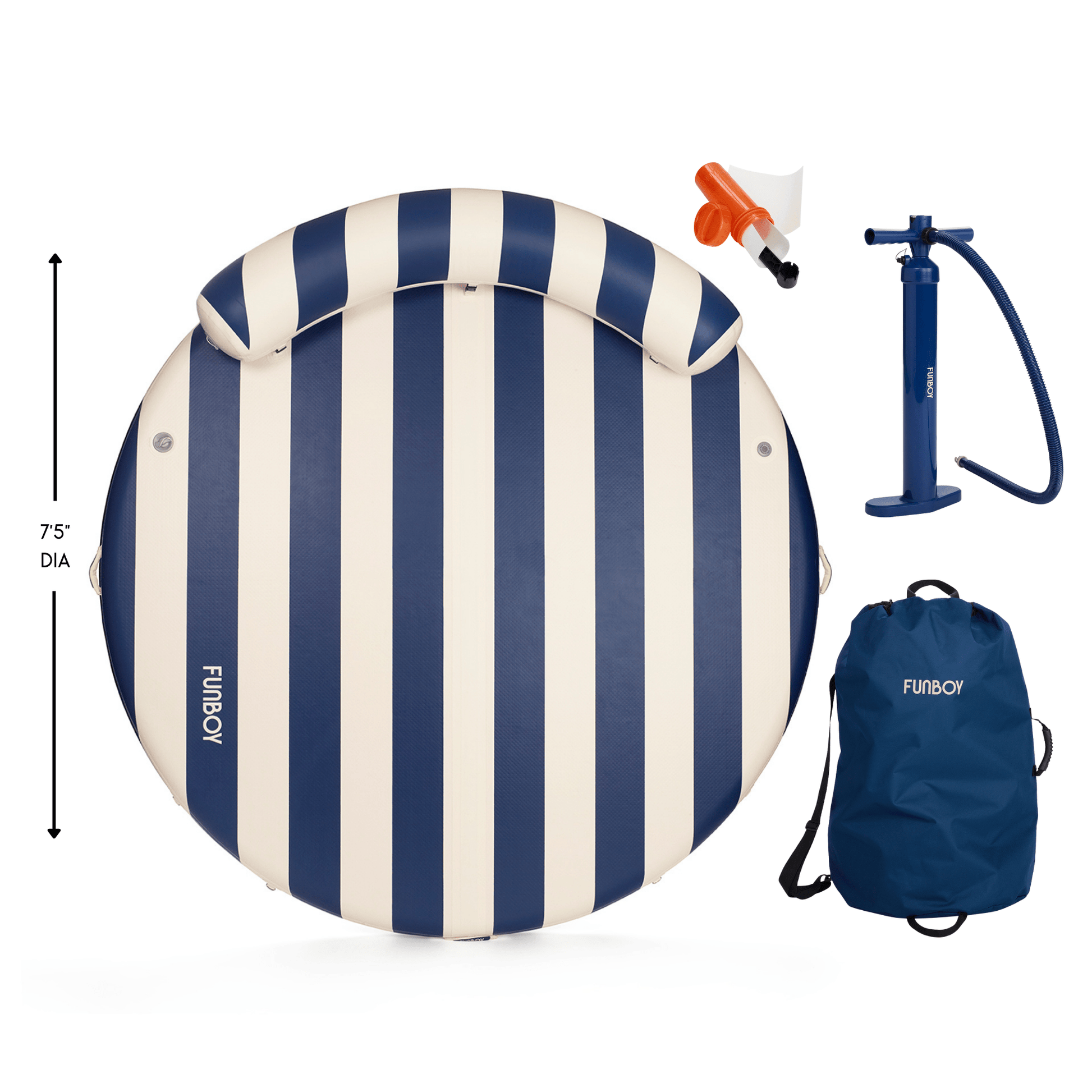 Funboy Exclusive | Inflatable Floating Dock: White, Navy Blue Stripes