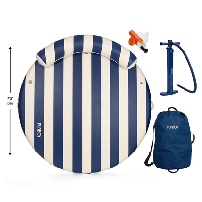 Funboy Exclusive | Inflatable Floating Dock: White, Navy Blue Stripes