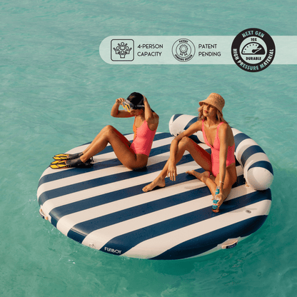 Funboy Exclusive | Inflatable Floating Dock: White, Navy Blue Stripes